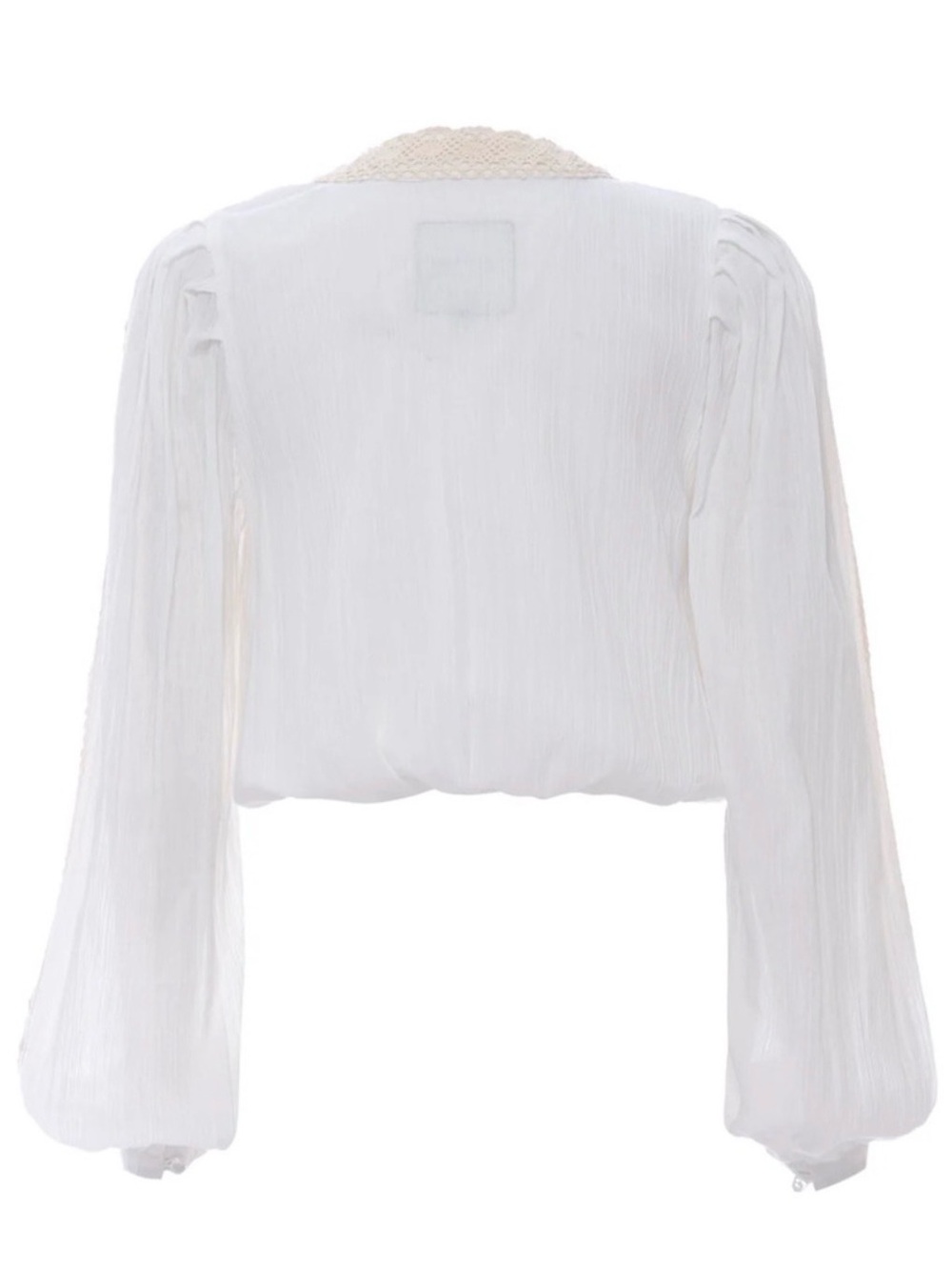 Le superbe white with Cream Lace-Trim V-Neck Blouse size 6 crystal buttons - Picture 5 of 11